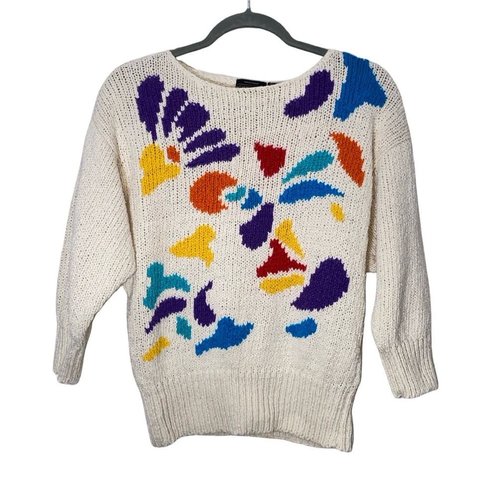 80s/ 90s RARE Renee Tener for Jean Pierre art sweater size L made in Hong Kong